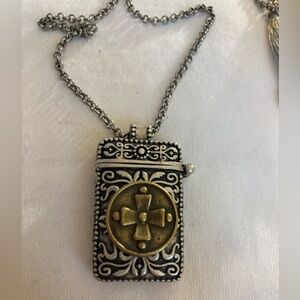 Demdaco Prayer Box Locket Antiqued Silver Tone and Brass Pendant Necklace